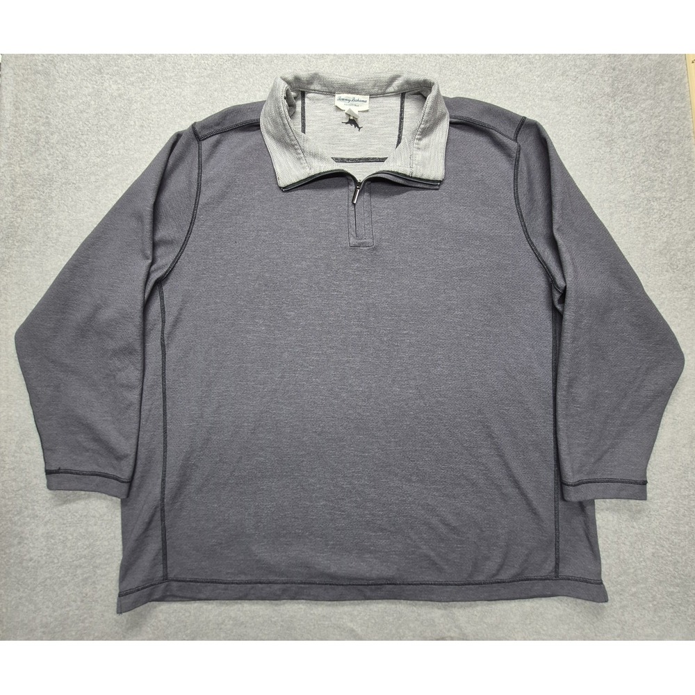Tommy Bahama Reversible 1/4 Zip Pullover Mens 3XLB Gray Knit Sweater Big Tall